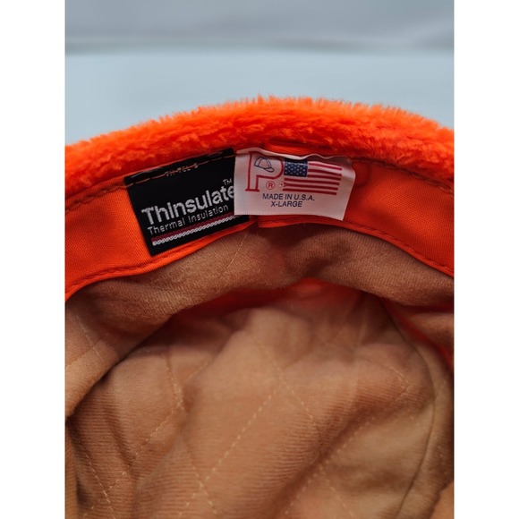 Vintage Made in USA Trooper Winter Trapper Hat Orange with Flaps Hunting - Picture 10 of 12